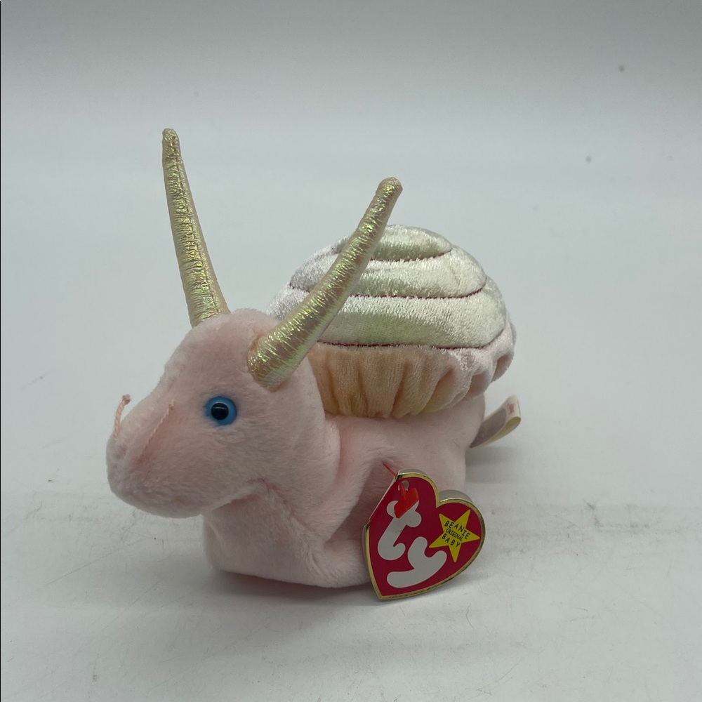 Ty Beanie Babies Snail Plush - Pink and Gold - Swirly